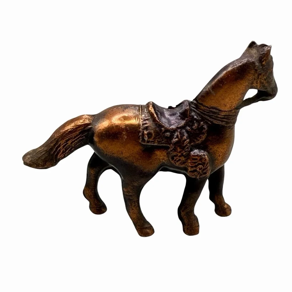 Vintage Miniature Saddled Horse Figurine Cast Metal Bronze Finish Western 3.5